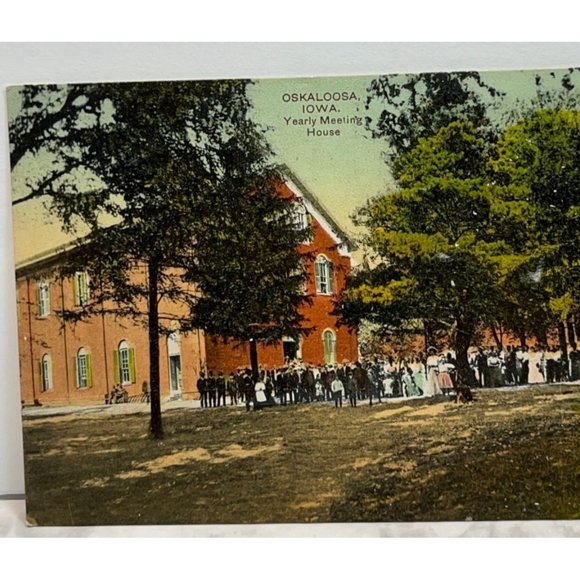 Oskaloosa IA Iowa Yearly Meeting House c1909 Large Crowd Town People - Picture 4 of 6